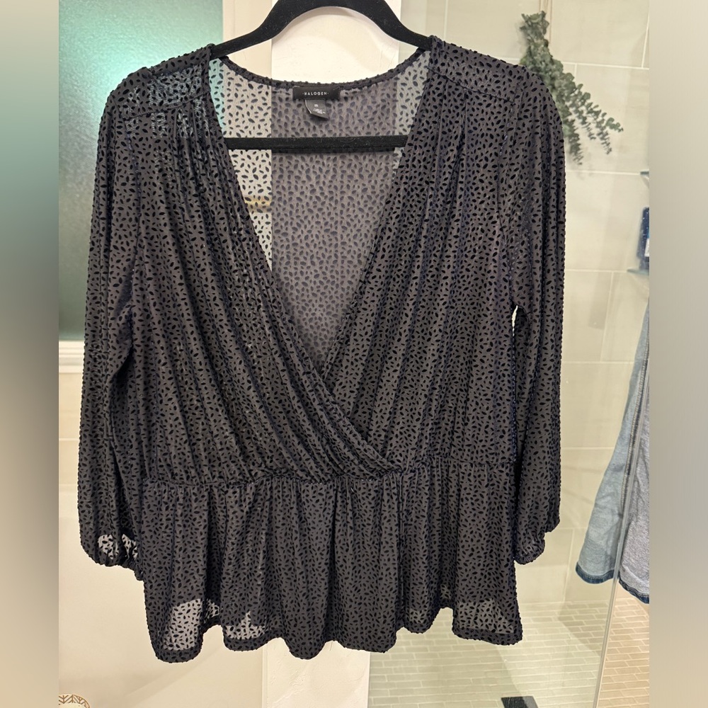 Shimmery blue v neck sweater